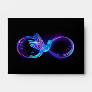 Neon Infinity Symbol with Glowing Hummingbird Envelope
