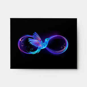 Neon Infinity Symbol with Glowing Hummingbird Envelope