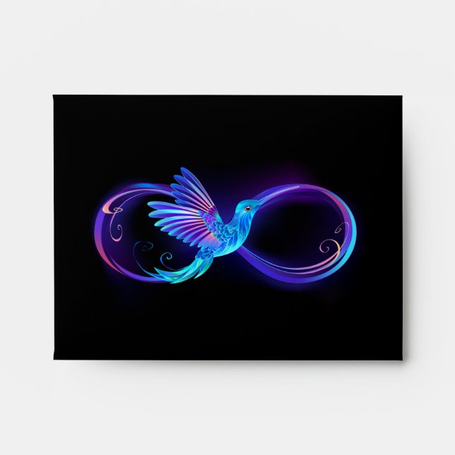 Neon Infinity Symbol with Glowing Hummingbird Envelope (Front)