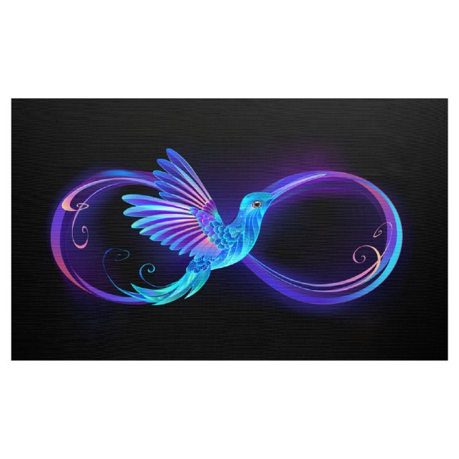 Neon Infinity Symbol with Glowing Hummingbird Fabric (Yard)