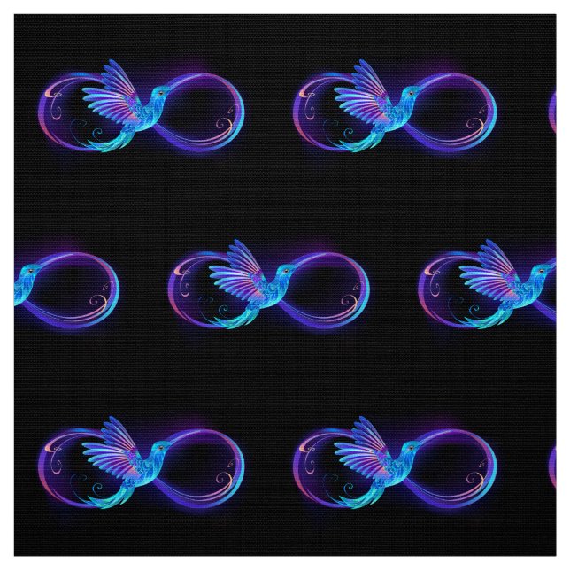 Neon Infinity Symbol with Glowing Hummingbird Fabric (Swatch)