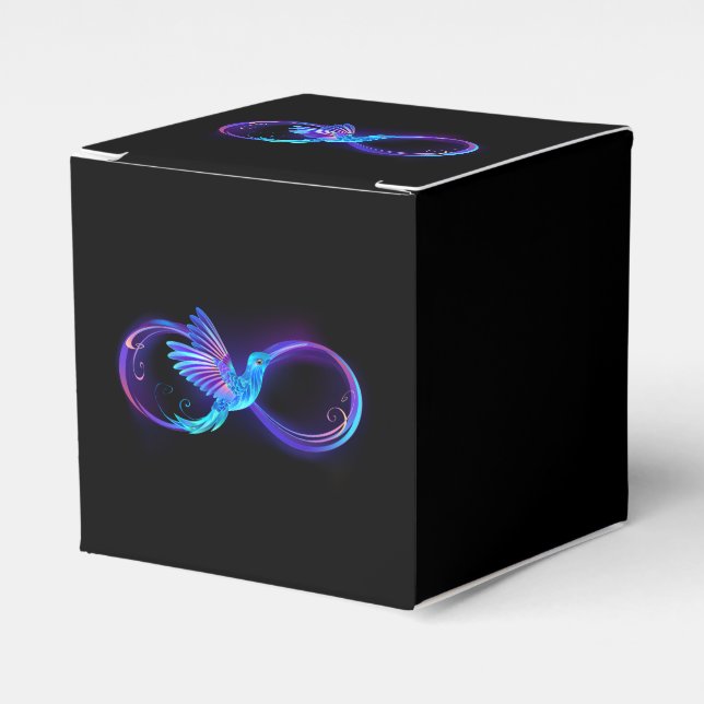 Neon Infinity Symbol with Glowing Hummingbird Favour Box (Front Side)