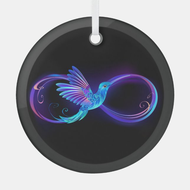 Neon Infinity Symbol with Glowing Hummingbird Glass Tree Decoration (Front)