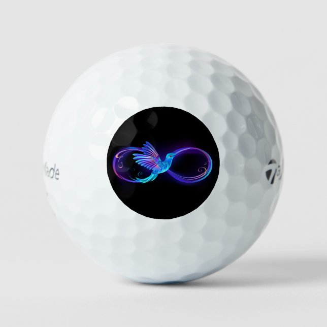 Neon Infinity Symbol with Glowing Hummingbird Golf Balls (Front)