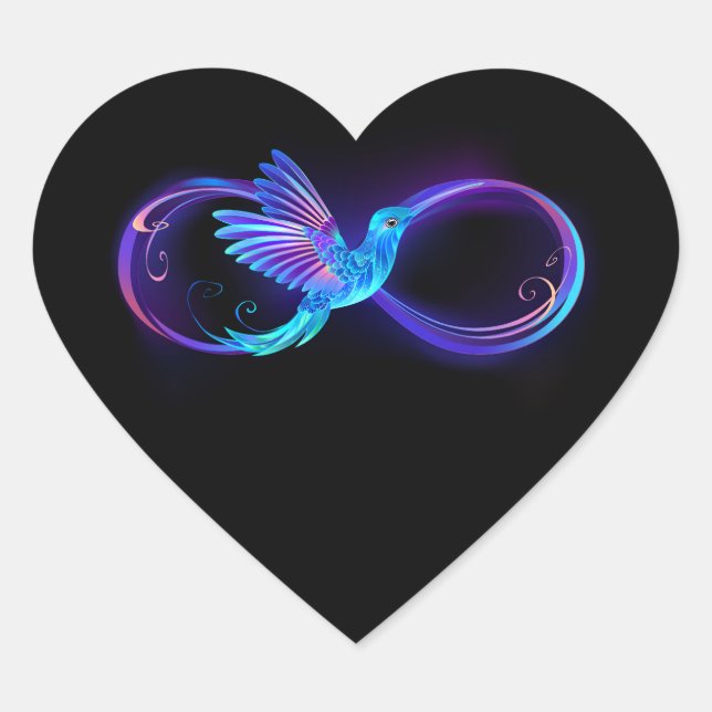 Neon Infinity Symbol with Glowing Hummingbird Heart Sticker (Front)