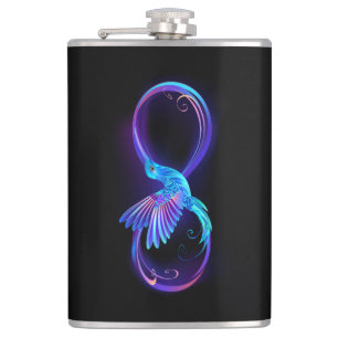 Neon Infinity Symbol with Glowing Hummingbird Hip Flask