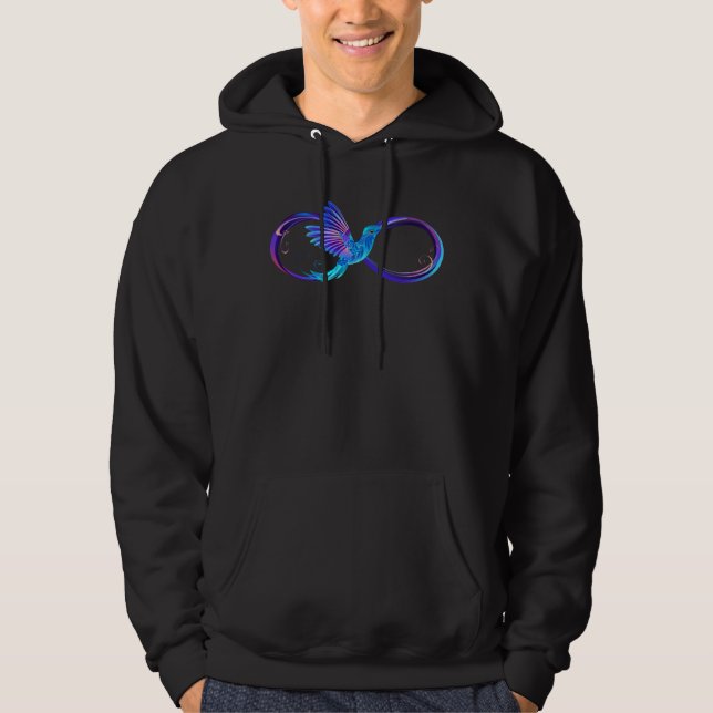 Neon Infinity Symbol with Glowing Hummingbird Hoodie (Front)