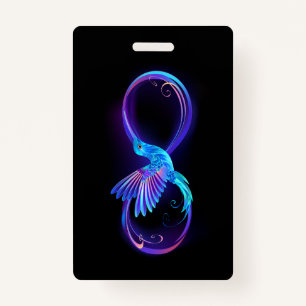 Neon Infinity Symbol with Glowing Hummingbird ID Badge