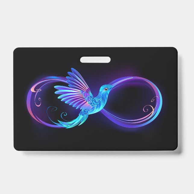 Neon Infinity Symbol with Glowing Hummingbird ID Badge (Front)