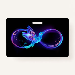 Neon Infinity Symbol with Glowing Hummingbird ID Badge