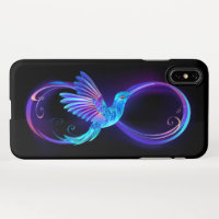 Neon Infinity Symbol with Glowing Hummingbird