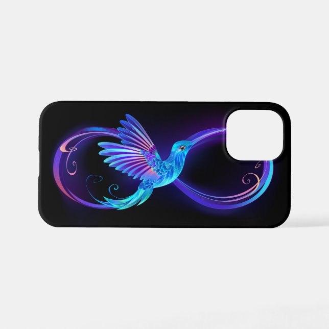 Neon Infinity Symbol with Glowing Hummingbird iPhone Case (Back Horizontal)