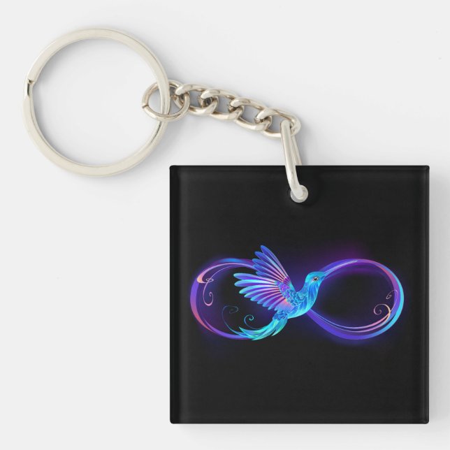 Neon Infinity Symbol with Glowing Hummingbird Key Ring (Front)