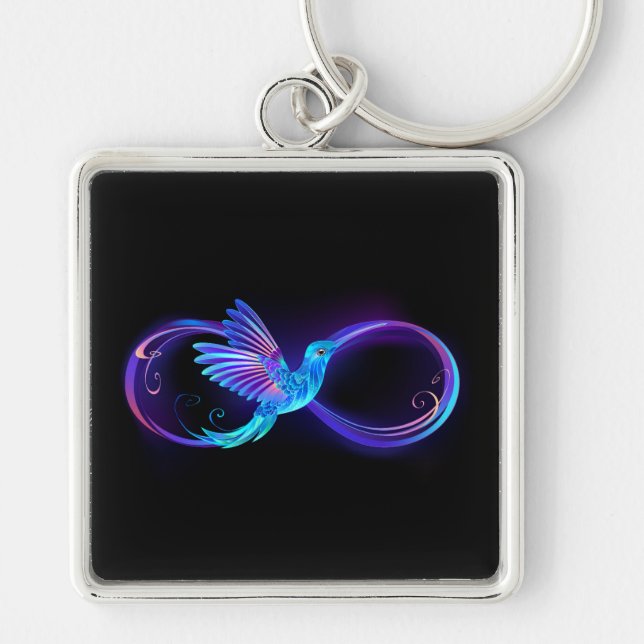 Neon Infinity Symbol with Glowing Hummingbird Key Ring (Front)