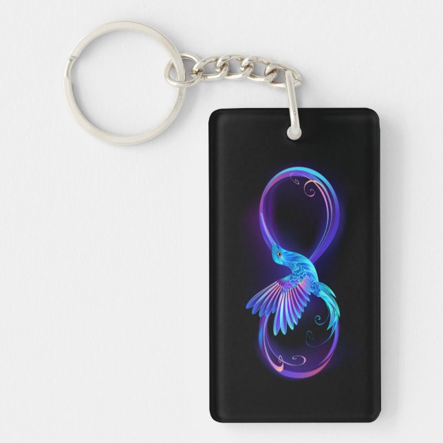 Neon Infinity Symbol with Glowing Hummingbird Key Ring (Front)