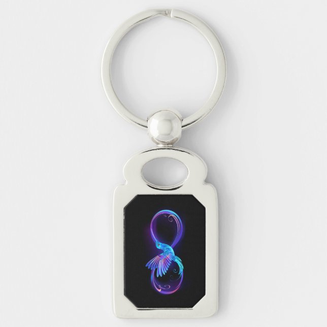 Neon Infinity Symbol with Glowing Hummingbird Key Ring (Front)