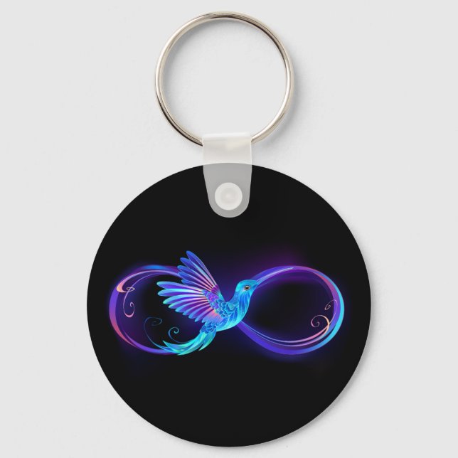 Neon Infinity Symbol with Glowing Hummingbird Key Ring (Front)