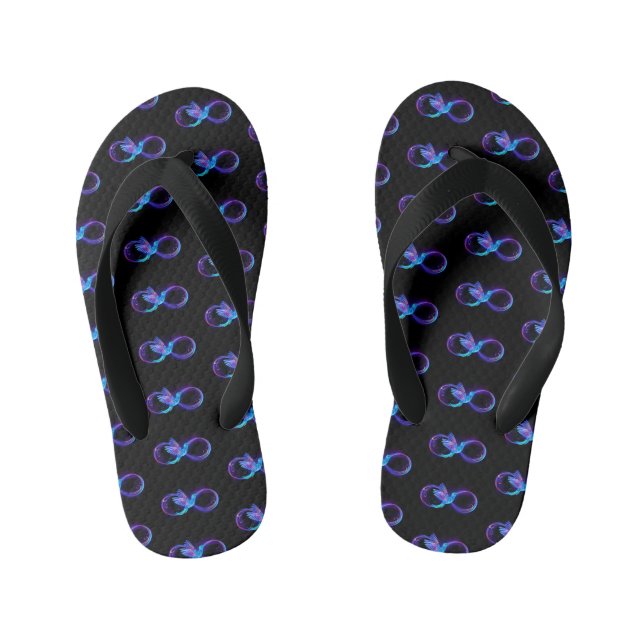 Neon Infinity Symbol with Glowing Hummingbird Kid's Thongs (Footbed)