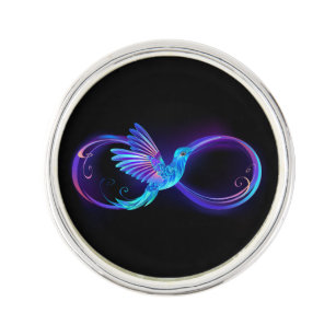 Neon Infinity Symbol with Glowing Hummingbird Lapel Pin