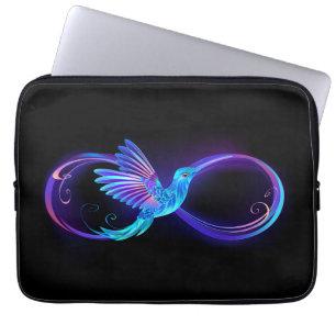 Neon Infinity Symbol with Glowing Hummingbird Laptop Sleeve