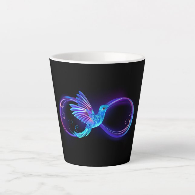 Neon Infinity Symbol with Glowing Hummingbird Latte Mug (Front)