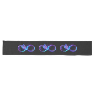 Neon Infinity Symbol with Glowing Hummingbird Long Table Runner