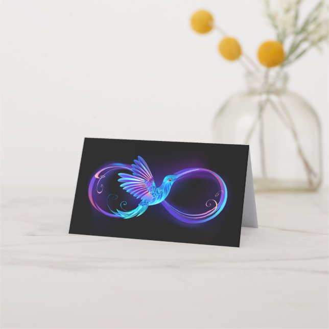 Neon Infinity Symbol with Glowing Hummingbird Loyalty Card (Front)