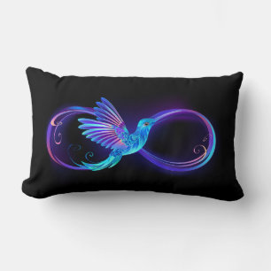 Neon Infinity Symbol with Glowing Hummingbird Lumbar Cushion