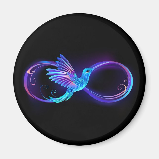 Neon Infinity Symbol with Glowing Hummingbird Magnet (Front)