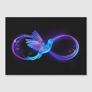 Neon Infinity Symbol with Glowing Hummingbird Magnetic Invitation