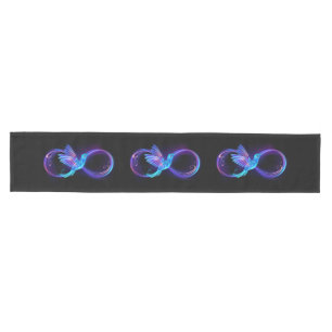 Neon Infinity Symbol with Glowing Hummingbird Medium Table Runner