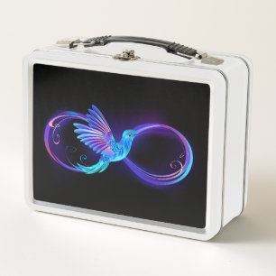 Neon Infinity Symbol with Glowing Hummingbird Metal Lunch Box