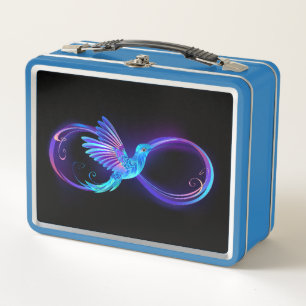 Neon Infinity Symbol with Glowing Hummingbird Metal Lunch Box