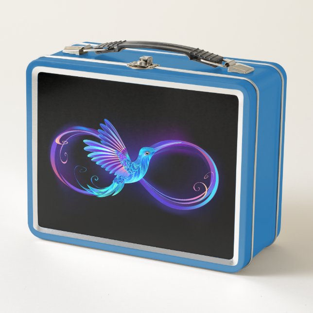 Neon Infinity Symbol with Glowing Hummingbird Metal Lunch Box (Front)