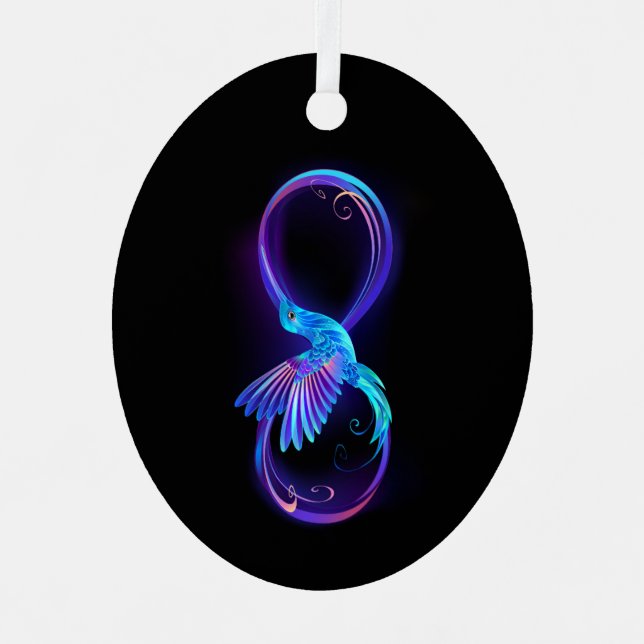 Neon Infinity Symbol with Glowing Hummingbird Metal Tree Decoration (Front)