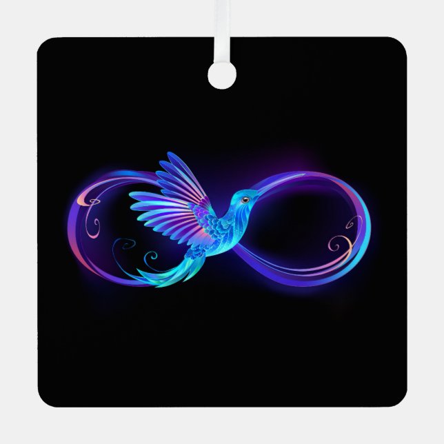 Neon Infinity Symbol with Glowing Hummingbird Metal Tree Decoration (Front)