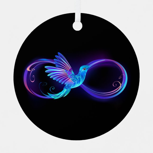 Neon Infinity Symbol with Glowing Hummingbird Metal Tree Decoration (Front)