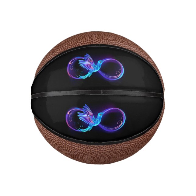 Neon Infinity Symbol with Glowing Hummingbird Mini Basketball (Front)