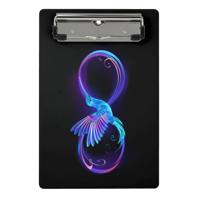 Neon Infinity Symbol with Glowing Hummingbird Mini Clipboard (Front)