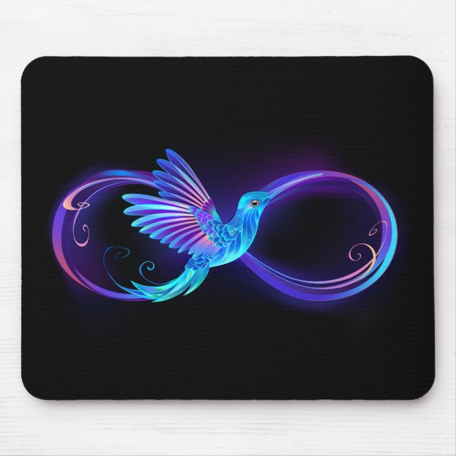 Neon Infinity Symbol with Glowing Hummingbird Mouse Pad (Front)