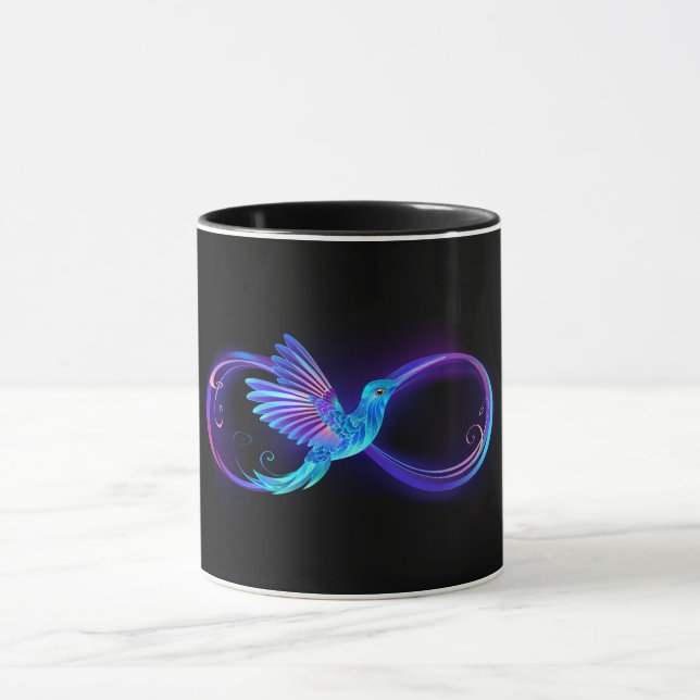 Neon Infinity Symbol with Glowing Hummingbird Mug (Center)
