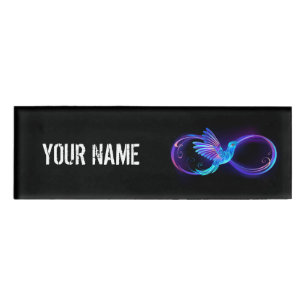 Neon Infinity Symbol with Glowing Hummingbird Name Tag