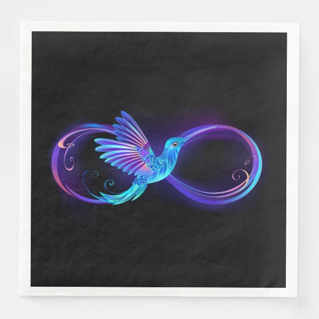 Neon Infinity Symbol with Glowing Hummingbird Napkin (Front)