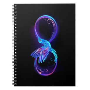 Neon Infinity Symbol with Glowing Hummingbird Notebook