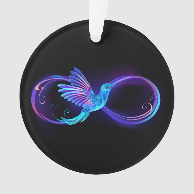Neon Infinity Symbol with Glowing Hummingbird Ornament (Front)