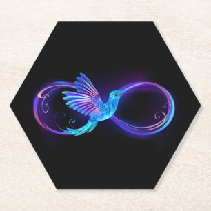 Neon Infinity Symbol with Glowing Hummingbird Paper Coaster