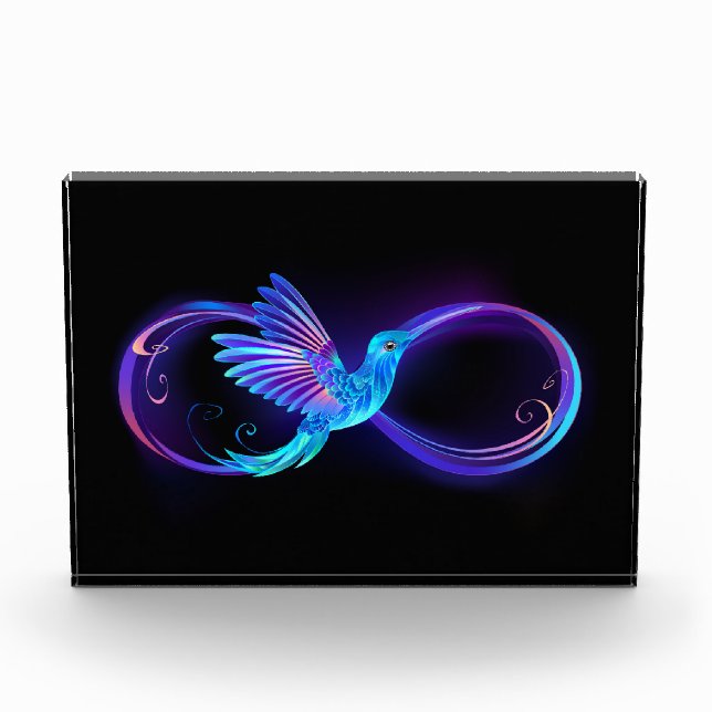 Neon Infinity Symbol with Glowing Hummingbird Photo Block (Front)