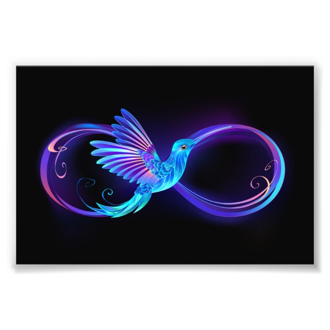 Neon Infinity Symbol with Glowing Hummingbird Photo Print (Front)