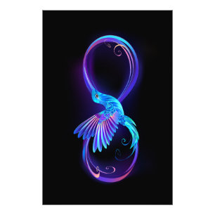 Neon Infinity Symbol with Glowing Hummingbird Photo Print