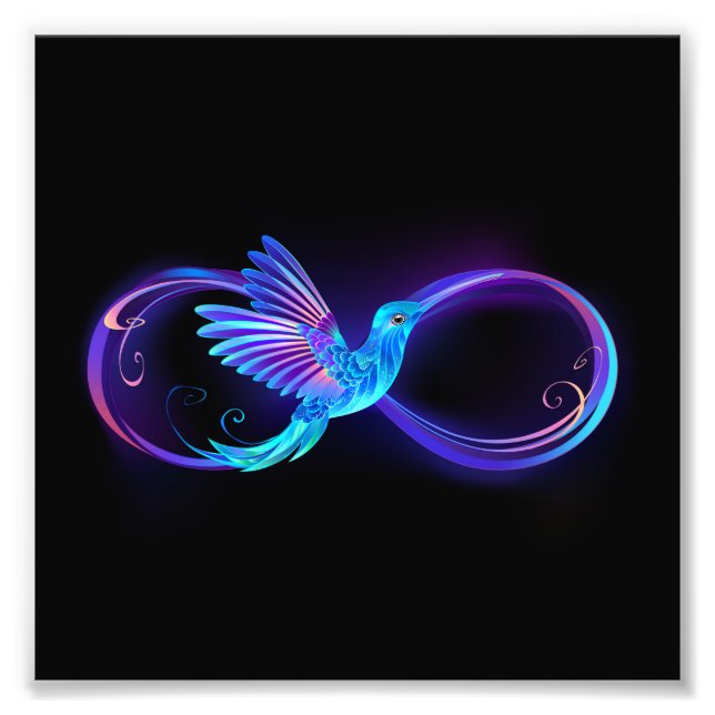 Neon Infinity Symbol with Glowing Hummingbird Photo Print (Front)